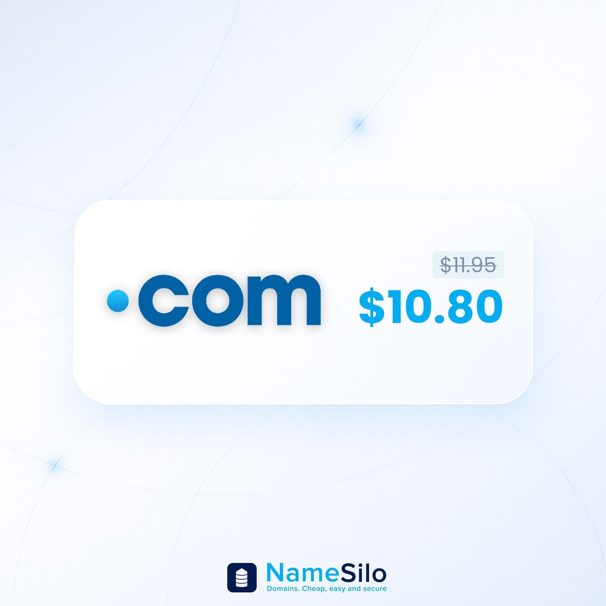 namesilo's tweet image. Give your .COM a fresh start 🌐
Transfer your .COM domain to NameSilo for $10.80 and your expiration date will be extended by 1 year. Quick, easy, and secure! 🔗 buff.ly/e1y5yrc 

#DomainDeals #DotCOM #DomainTransfer