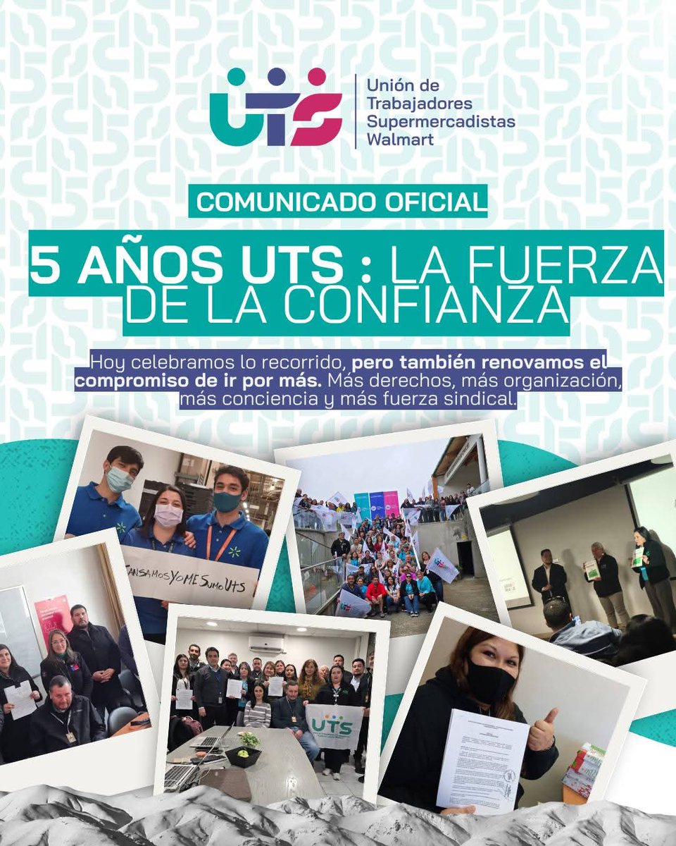 UtsWalmart's tweet photo. 5 años de vida, 5 años de lucha, 5 años de crecimiento y muchos más de vida junto a los y las trabajadoras de @Walmart__Chile 
@Cutchile @MintrabChile #UTSWalmart https://t.co/RdnWhaQmbS
