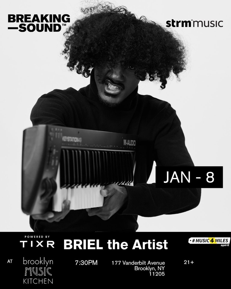 brieltheartist's tweet image. NYC @BreakingSound is hosting a showcase on January 8th, 2026 at Brooklyn Music Kitchen, 7:30pm! 

Link: link.dice.fm/T17778ee96c8

#BRIELtheArtist #BreakingSound #NYCPerformance #NYCMusic