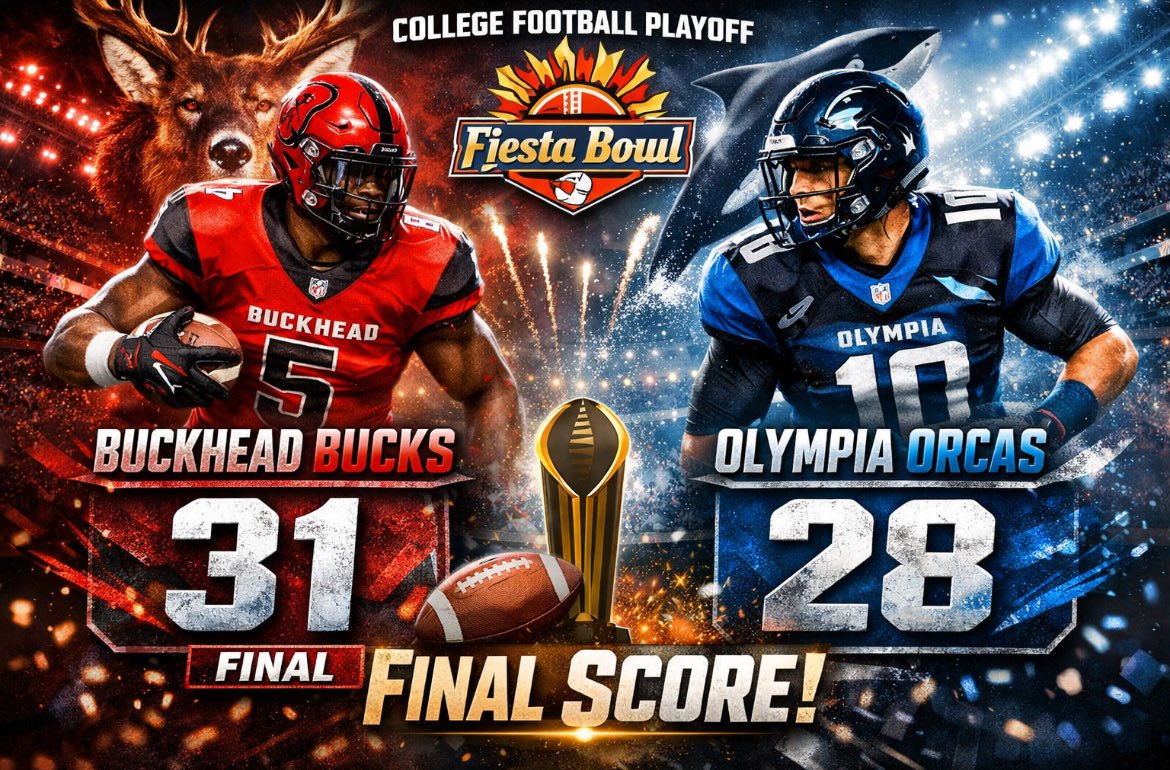 LankDynasty's tweet photo. FINAL | Fiesta Bowl 🏆

Buckhead Bucks punch their ticket in the College Football Playoff to the National Championship with a thriller in the desert 🔥

Bucks- 31
Orcas- 28

Red &amp; Black stand tall in a classic.
Survive. Advance. 🐐🏈

#LANK #BuckheadBuilt
@BuckheadCoachE https://t.co/68P9n1MgjC