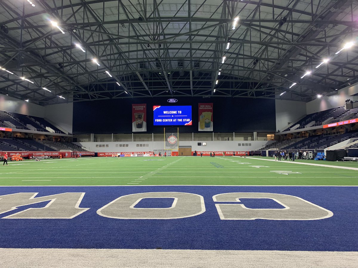 KieferMedia's tweet photo. The grand finale of my time covering games at OU, and what could be the end of an era, ends in Frisco, Texas. 

What a venue this is. I like the idea of a smaller venue for a bowl game to make it feel like a more intimate environment. The Ford Center should deliver. https://t.co/Fa3IwaiJi0