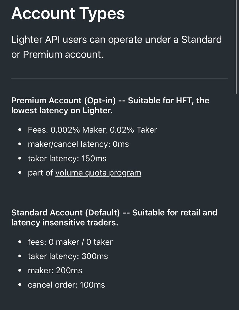 lighter needs to do >$4.1T in annualised volume to make the same annualised fees as hyperliquid 

assuming all volume is premium volume (to get a lower bound on volume required)

> hyperliquid is making $901M in annualised fees

> lighter premium has a 2bps/0.2bps maker/taker fee