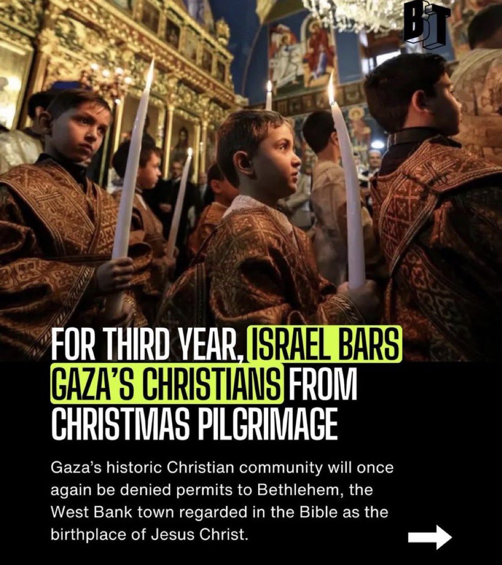 Partisangirl's tweet image. BREAKING🚨Israel bans Gaza Christians from visiting their Palestinian families in Bethlehem.