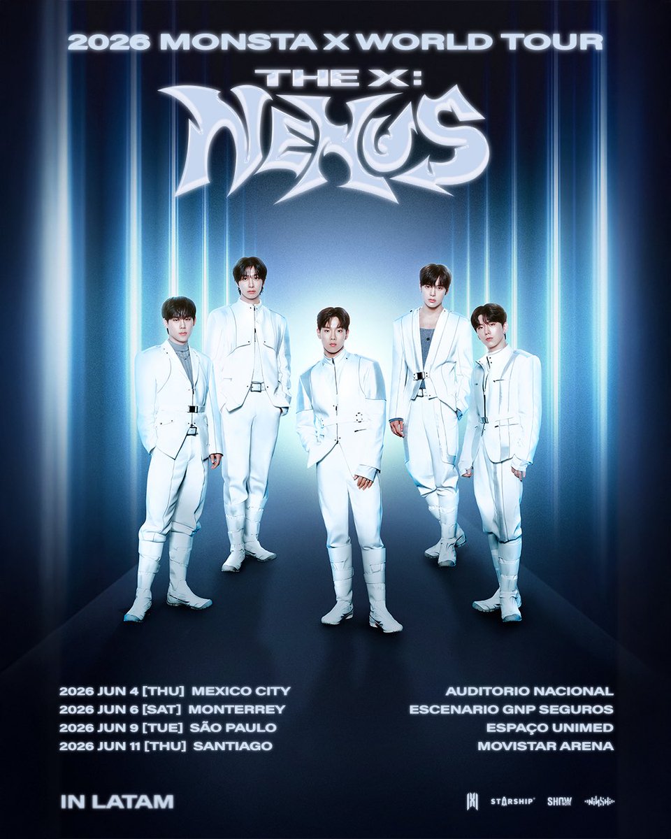 2026 MONSTA X WORLD TOUR THE X: NEXUS IN LATIN AMERICA 

Después de tantos años de espera MONSTA X regresa a Latinoamérica con una gira legendaria que recorrerá las principales ciudades de la región. 

Prepárate para vivir una noche de energía, poder y conexión única MONBEBE.