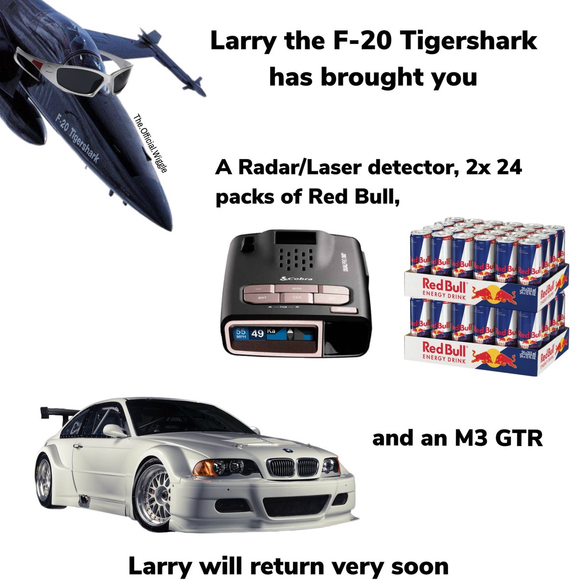 DaOfficialVigil's tweet photo. Larry the F-20 Tigershark has arrived with your weekly gifts!
He says don’t get caught. https://t.co/ryleO0kMW1