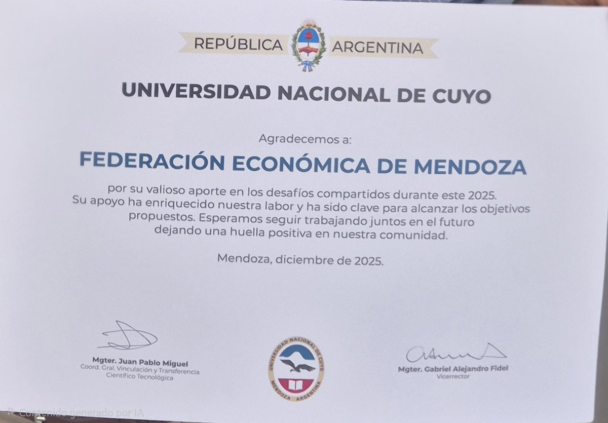 🤝 Reconocimiento institucional

Desde la Federación Económica de Mendoza agradecemos profundamente a la <a href="/UNCUYO/">UNCUYO</a> por el reconocimiento recibido, en el marco del trabajo articulado desarrollado durante el año 2025.

Este acompañamiento, a través del área de <a href="/Vinc_UNCuyo/">Área de Vinculación UNCuyo</a>, bajo la
