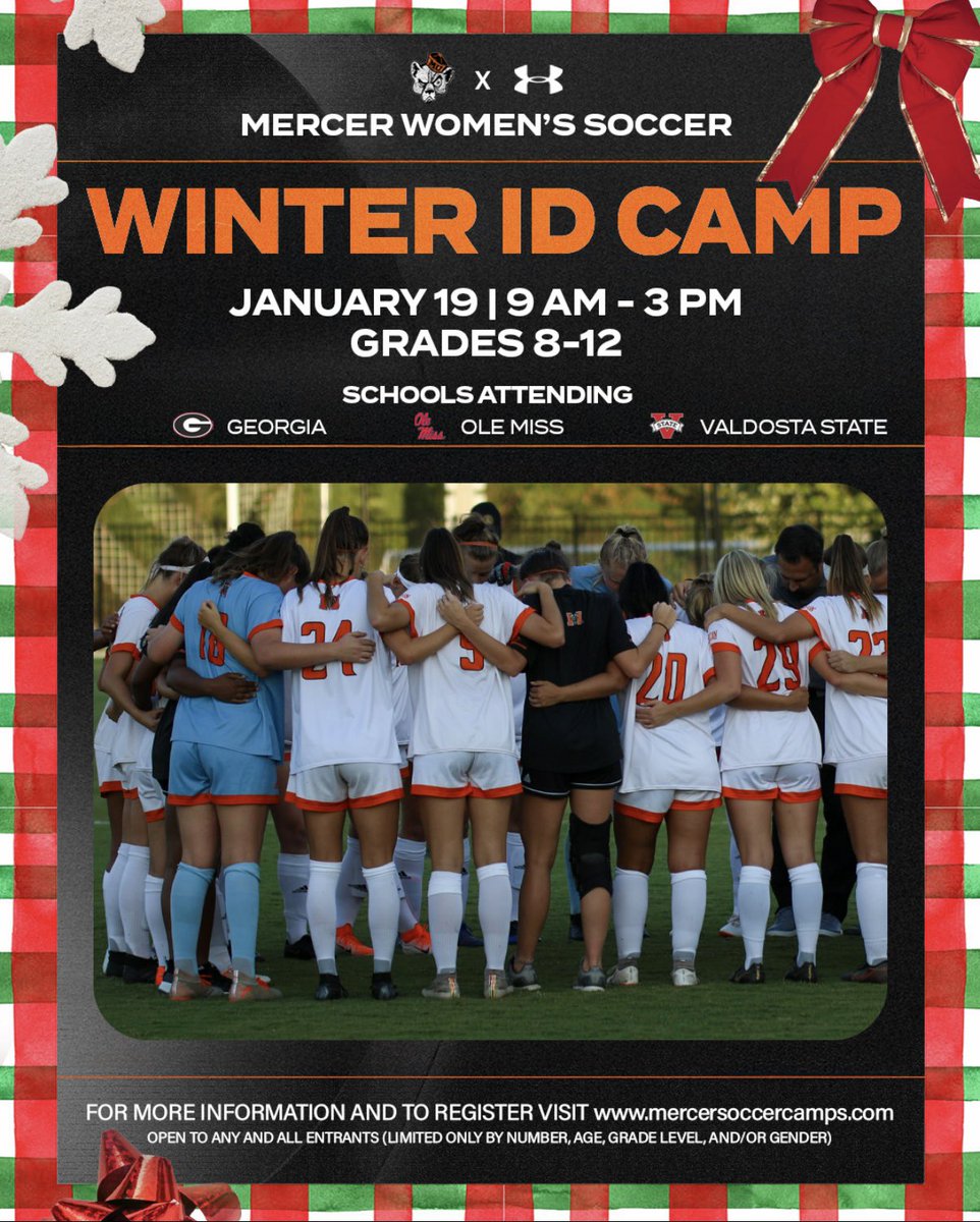 MercerWSoccer's tweet image. Looking for a last minute gift idea? We’ve got the perfect one. Spots are filling fast, click the link below to sign up! Happy Holidays! 🎁🎄🎅

Click here 👉 teescamps.com/winter-id-camp…

 #MUWS | #gobears