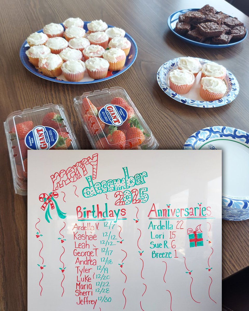 AandHInsurance's tweet image. We celebrated our December work anniversaries (including Lori at 15 years!) and birthdays with some tasty strawberries and homemade strawberry cupcakes &amp;amp; brownies, courtesy of Christie! #WorkAnniversary #WorkBirthdays