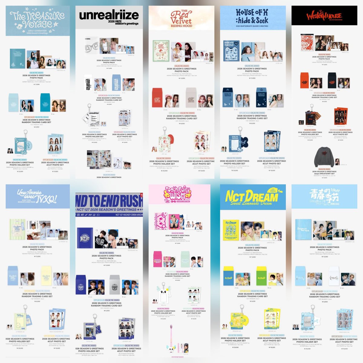 PRE-ORDER MERCHANDISE SG26 ALL ARTIST

💸 Tc random 85k dp 50k
💸 Photopack 160k dp 115k
💸 Photo Holder set 275k dp 235k
💸 4 cut photo set 130k dp 90k
💸 Wish tooth set 275k dp 235k
💸 Aespa sweter set 860k dp 680k (est 500gr) 
💸 Riize mini pb 300k dp 230k (est 300gr)