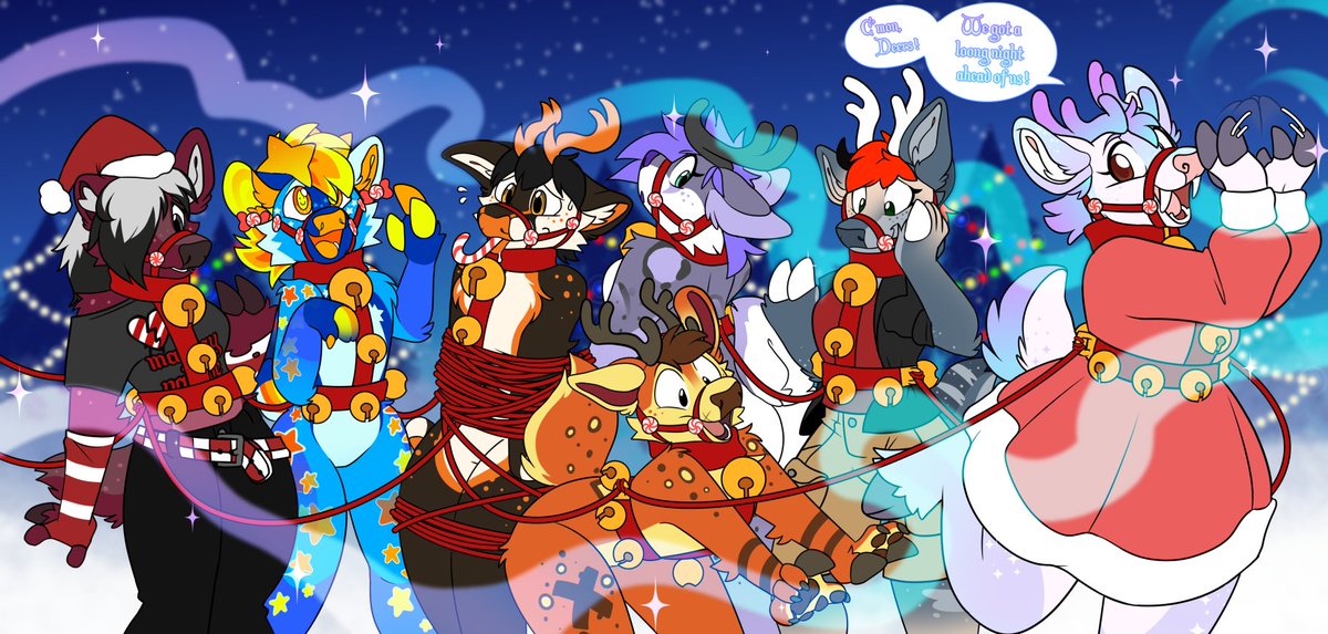 Oh Deer, It's Christmas Eve!
I saw a offering for last minute work during Christmas Eve night.
It said NOTHING about turning into a deer but honestly, I think none of us are complaining! It's gonna be a long, magical night!

YCH by <a href="/ThatAlpacasArt/">that alpaca</a> 
(OCs belong to their owners)