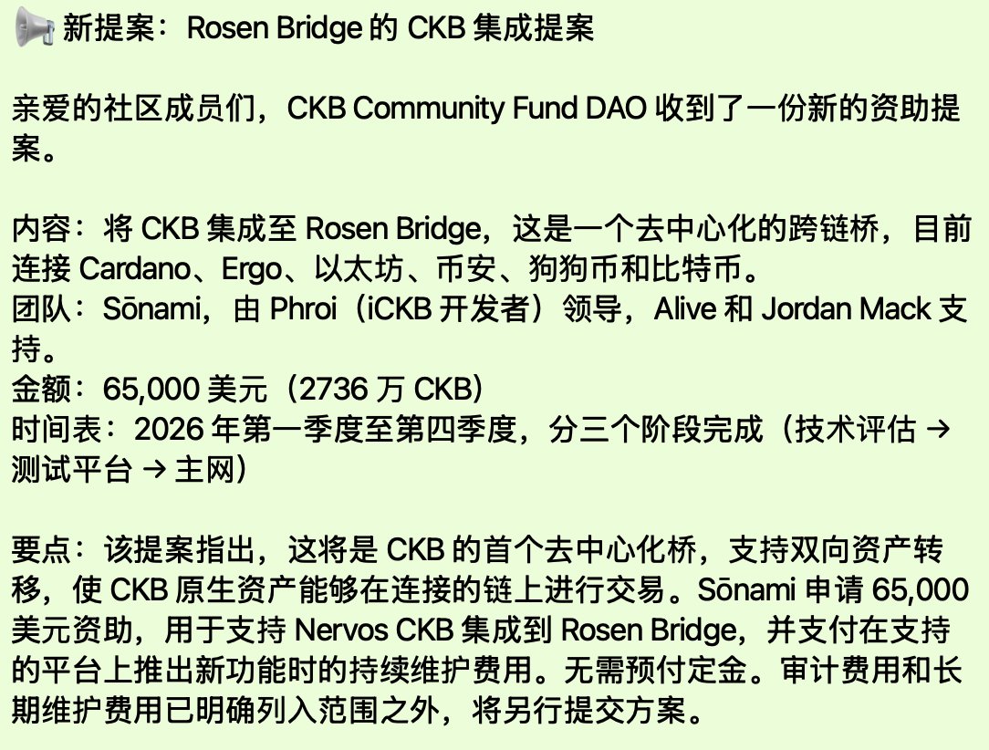 📢New Proposal Alert: CKB Integration for Rosen Bridge

Dear community, a new grant proposal has been submitted to the Community Fund DAO.

What: Integrate CKB into Rosen Bridge, a decentralized cross-chain bridge currently connecting Cardano, Ergo, Ethereum, Binance, Dogecoin,
