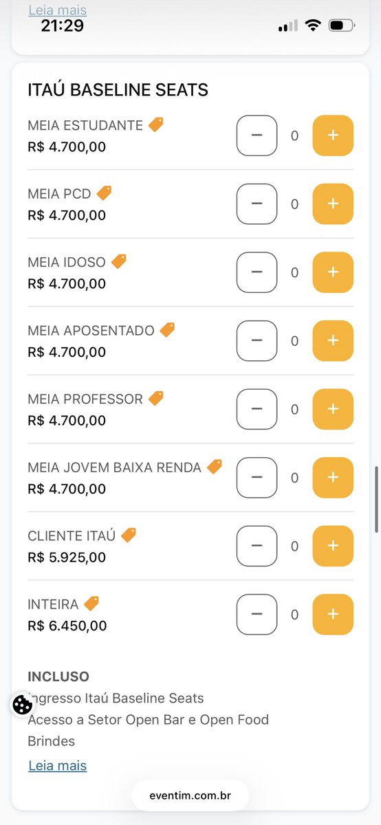 AAuguso's tweet photo. O mais engraçado… pré venda para clientes de banco premium, esgota baixa renda e meia entrada, mas ingressos de 6000 reais não acabam https://t.co/lNMmj7cpxV