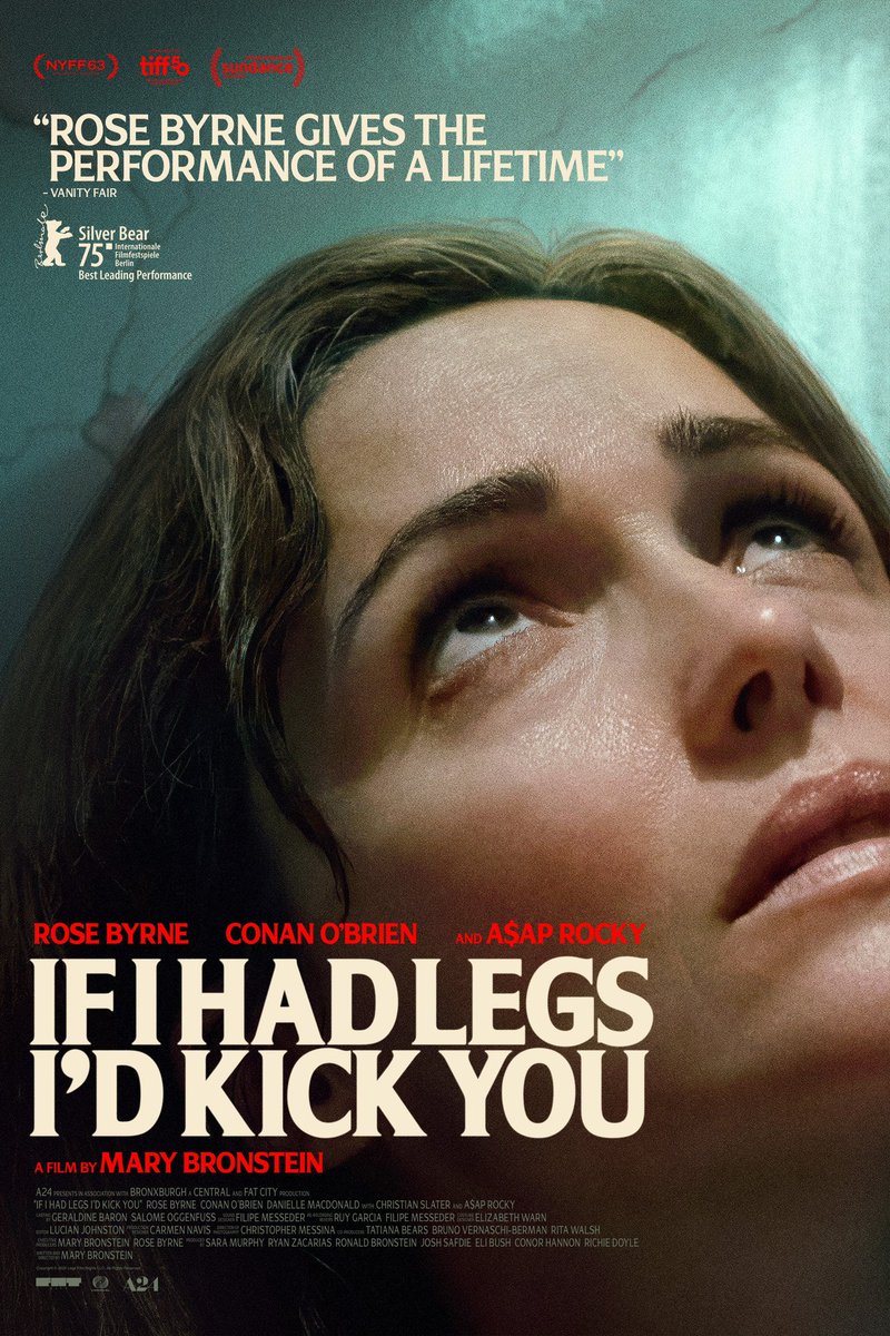 LifeIsAFilmFest's tweet image. Mary Bronstein’s IF I HAD LEGS I’D KICK YOU with Rose Byrne, Conan O’Brien, Danielle Macdonald, and A$AP Rocky will be on HBO Max on January 30.