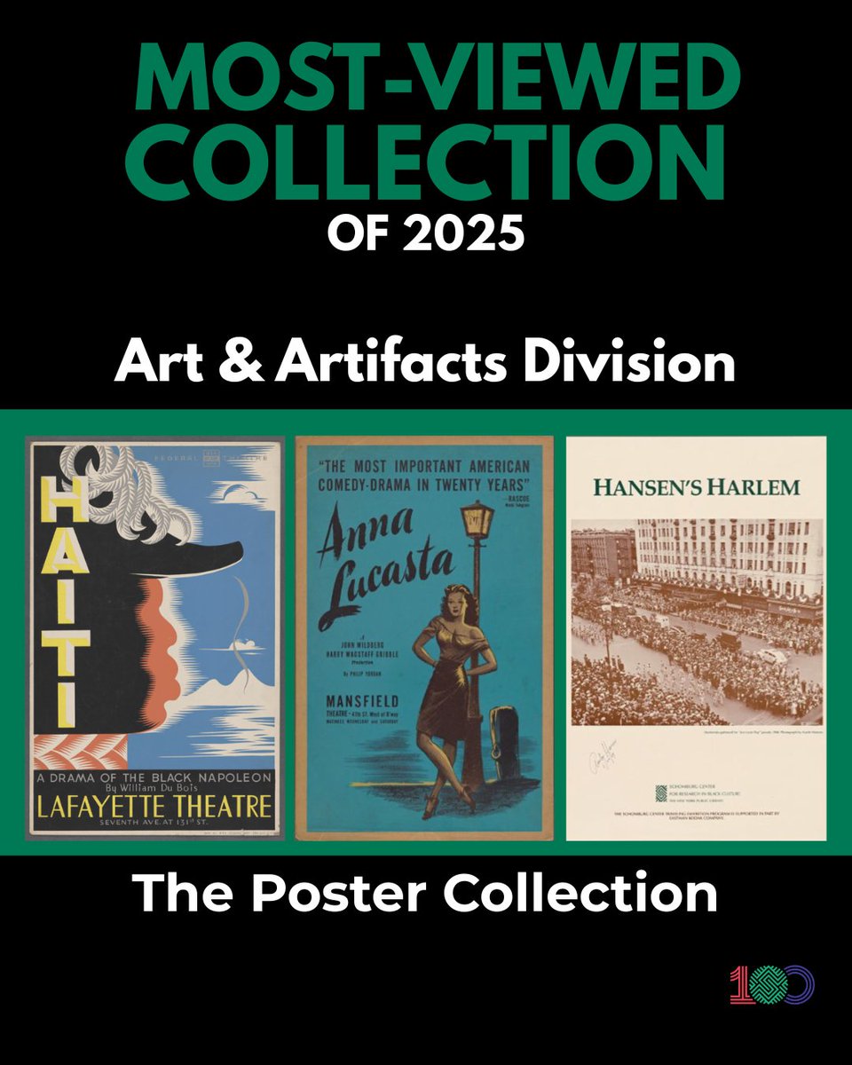 #FunFact: The Poster Collection was the most-viewed collection of 2025 in our Art and Artifacts division. Learn more about this collection and schedule a research appointment to explore materials. #SchomburgCenter #Schomburg100 #Harlem ow.ly/rX5M50XMY26
