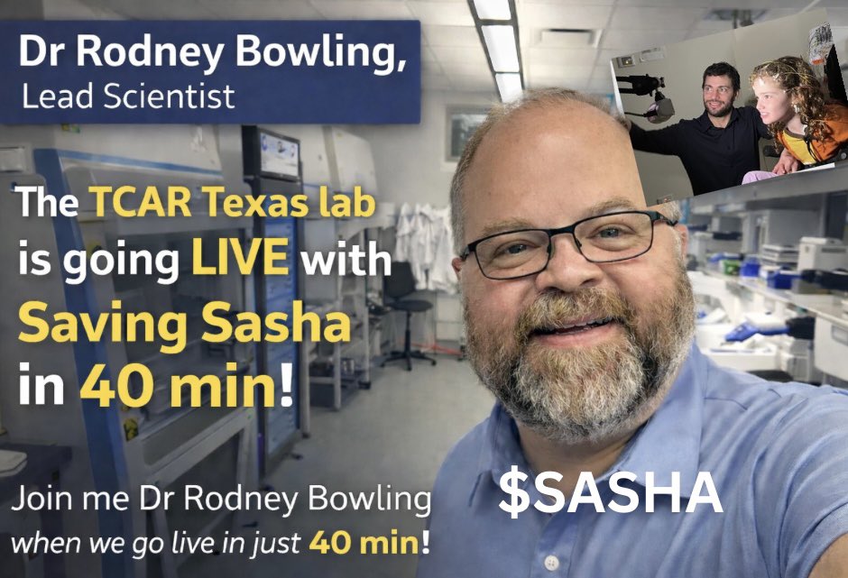 You don’t want to miss this. Hear from the head scientist on Sasha’s team about her cure. $SASHA. See everyone in 40min!