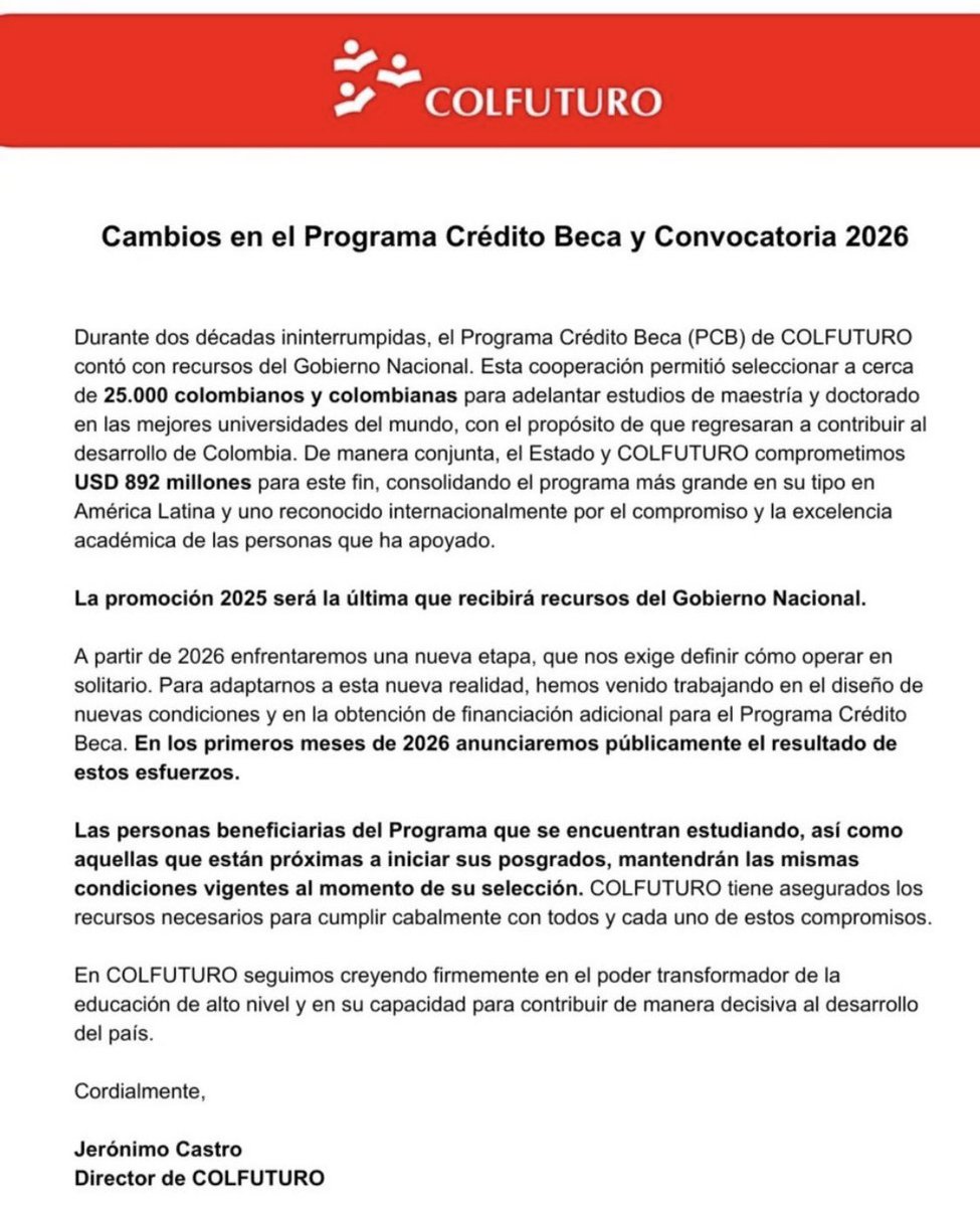 carorestrepocan's tweet image. Financiar el presente, desfinanciar el futuro

Por Carolina Restrepo Cañavera

Mientras el Gobierno grita emergencia económica y reparte recursos como quien lanza pólvora en diciembre, el país asiste en silencio a una decisión que, por discreta, no es menos grave: a partir de…