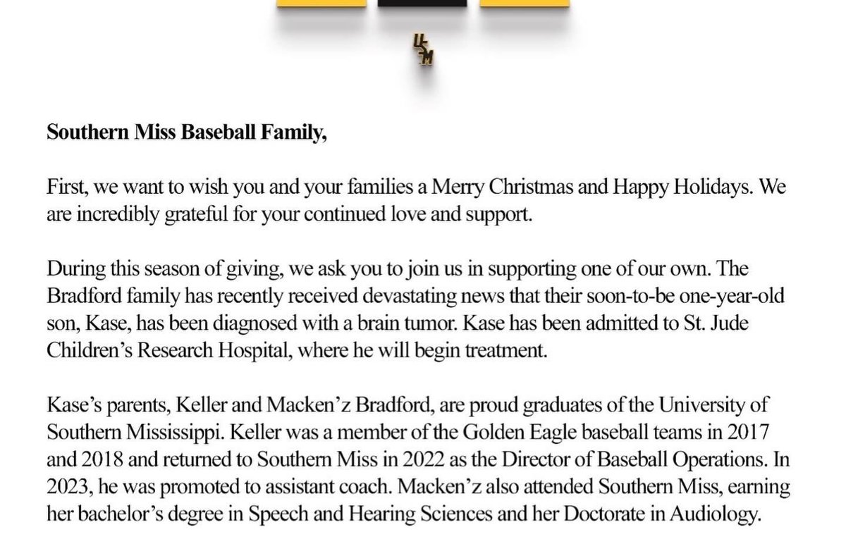 Please join Haley and me in prayer for Kase Bradford as he undergoes treatment at St. Jude’s Hospital. Kase is a special young man and during this Christmas season we encourage you to join us in remembering him and his family.