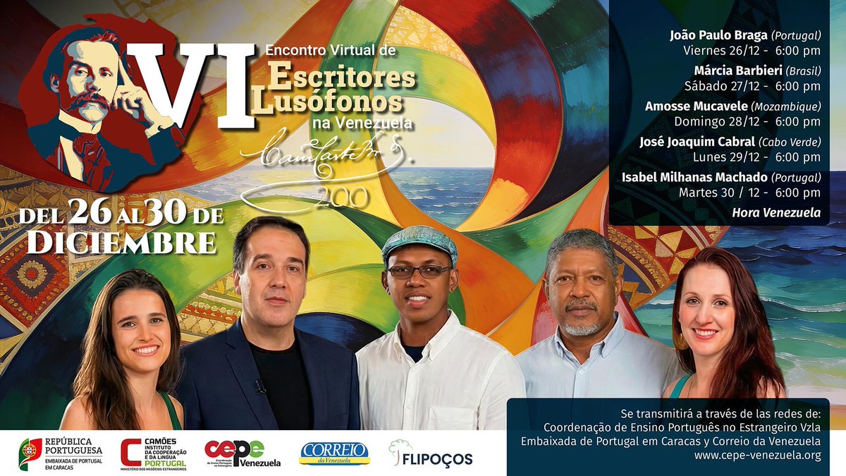 #Destacadas #Entretenimiento #Eventos Venezuela se conecta con el mundo lusófono en el VI Encuentro Virtual de Escritores quepasaenvenezuela.org/?p=678923 Vía: <a href="/jcarolinaisava/">🟣 Carolina Isava 🇻🇪</a>