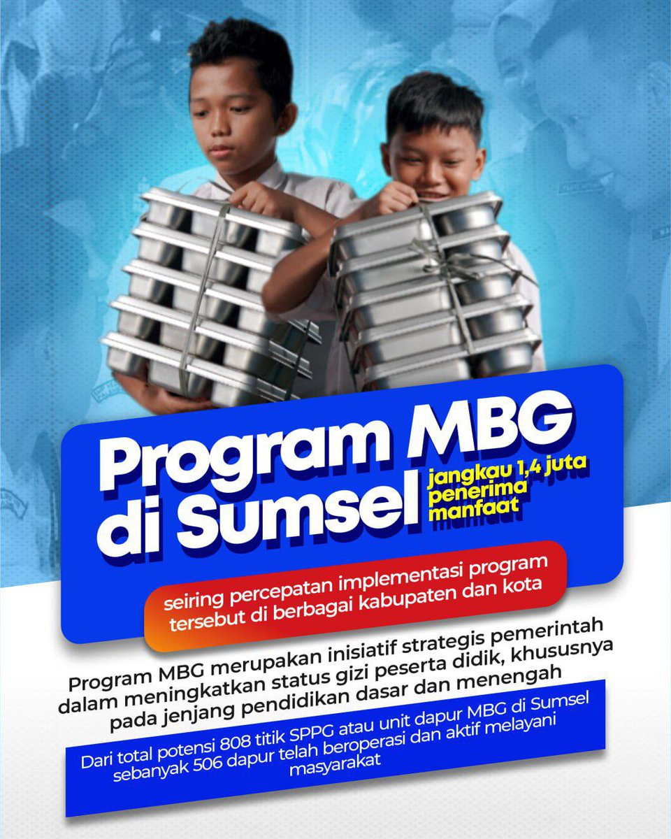 kaleandraaaaa's tweet photo. Program MBG di Sumsel berjalan lancar di berbagai kabupaten. Hal ini membuktikan komitmen kuat pemerintah dalam memeratakan asupan gizi berkualitas bagi seluruh anak sekolah. https://t.co/7Yb3tOlFja