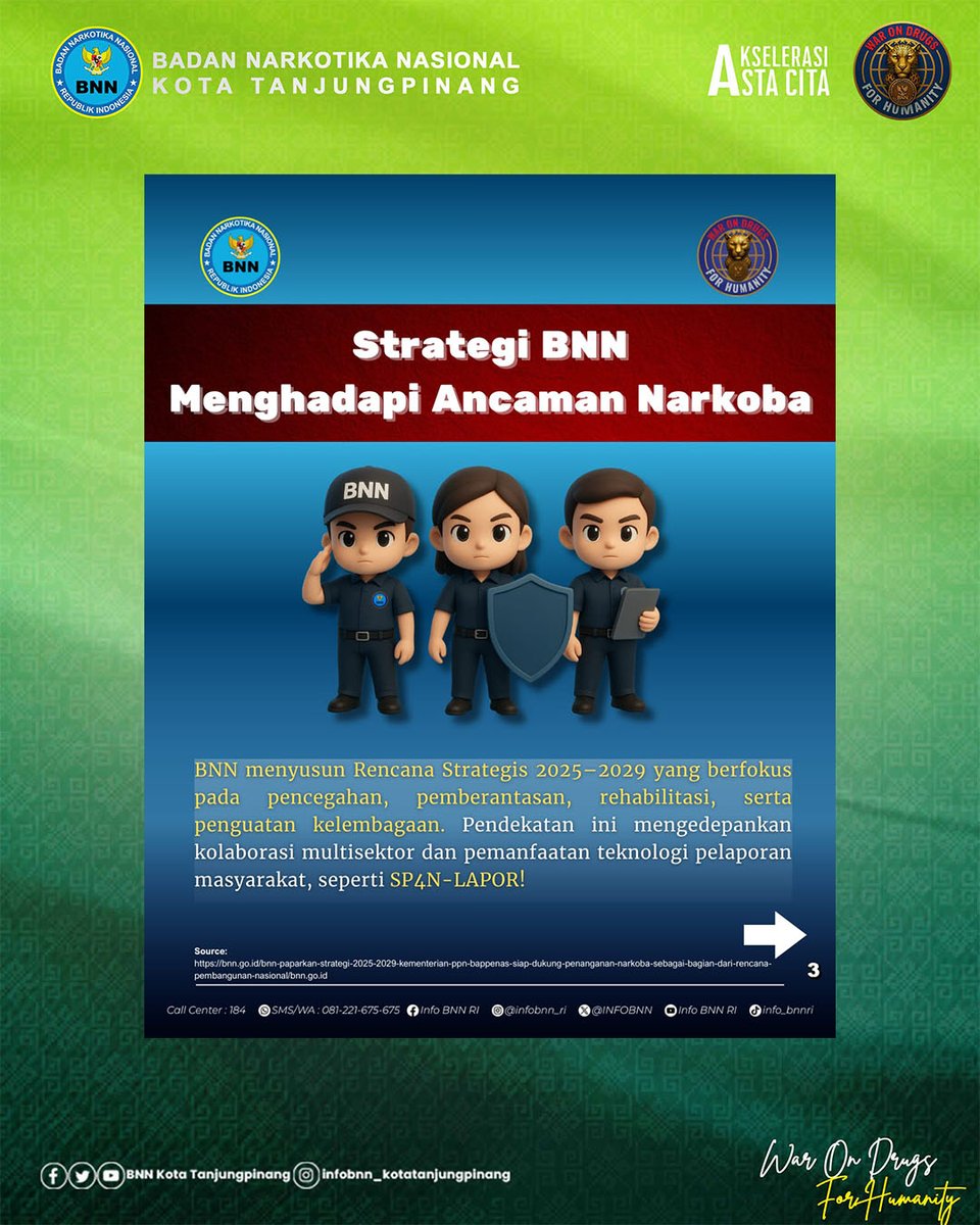 bnnktpi's tweet photo. Tau nggak? Sekarang kamu bisa ikut jaga lingkungan dari ancaman narkoba !

SP4N-LAPOR!📌

Dengan sekali laporan, kamu bantu BNN mendeteksi dini, menindak cepat, dan menjaga masyarakat dari bahaya narkotika. 

Mudah, aman, dan transparan - tinggal lapor, kirim, dan pantau! https://t.co/2wVmyMXSII