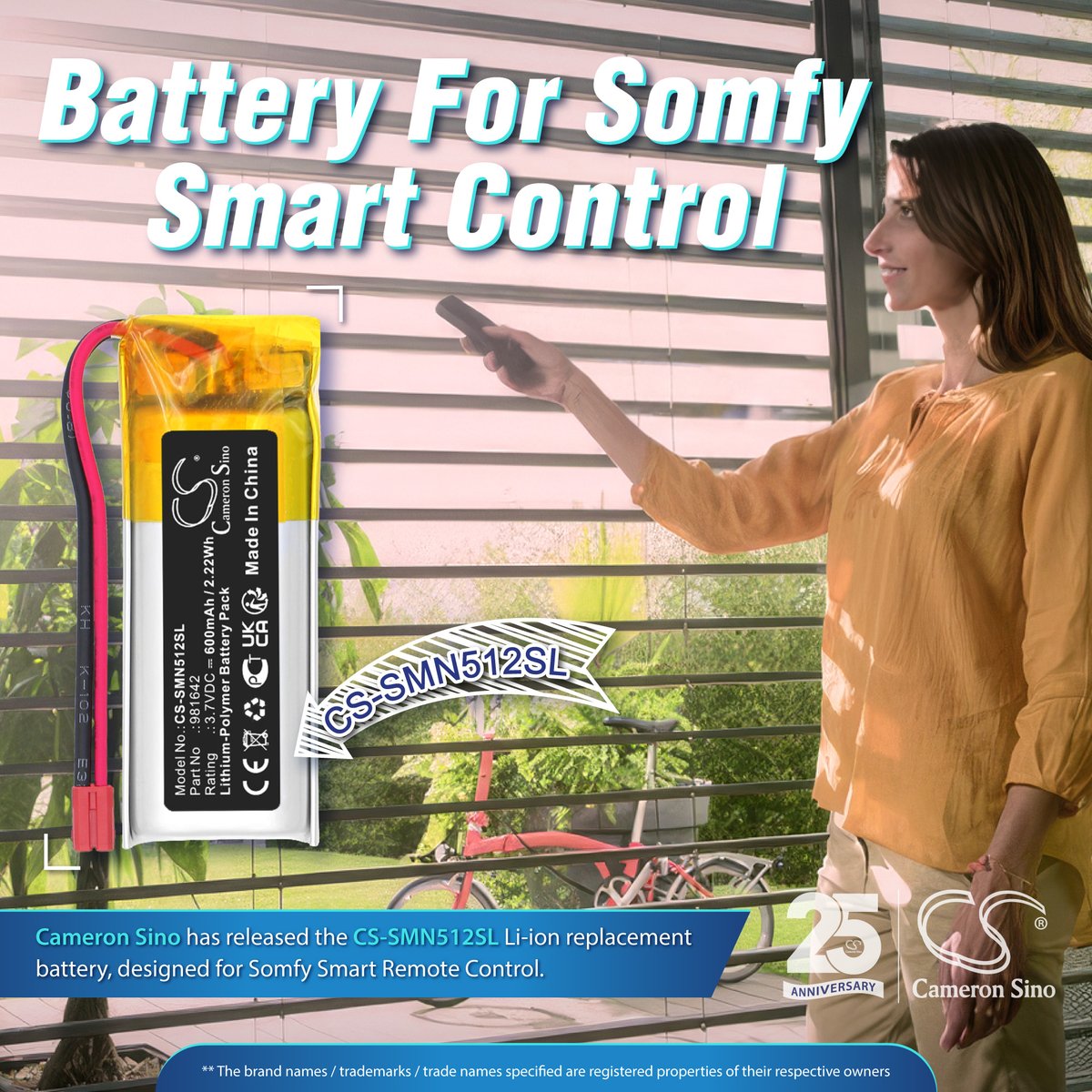 CameronSino's tweet image. 【🔥NEW HOT ITEM!! Battery for Somfy Smart Control】
ITEM: CS-SMN512SL
⭐Register to learn more👉: cameronsino.com 
#CameronSino  #Batteryreplacement #Batterysupplier #Batteries #smartcontrol