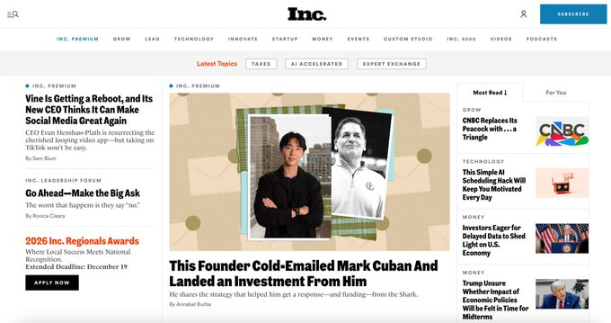 Генеральный директор Injective Эрик появился на главной странице журнала <a href="/Inc/">Inc.</a> 

Узнайте больше о том, как <a href="/mcuban/">Mark Cuban</a> инвестировал в Injective, получив всего лишь одно письмо по электронной почте.