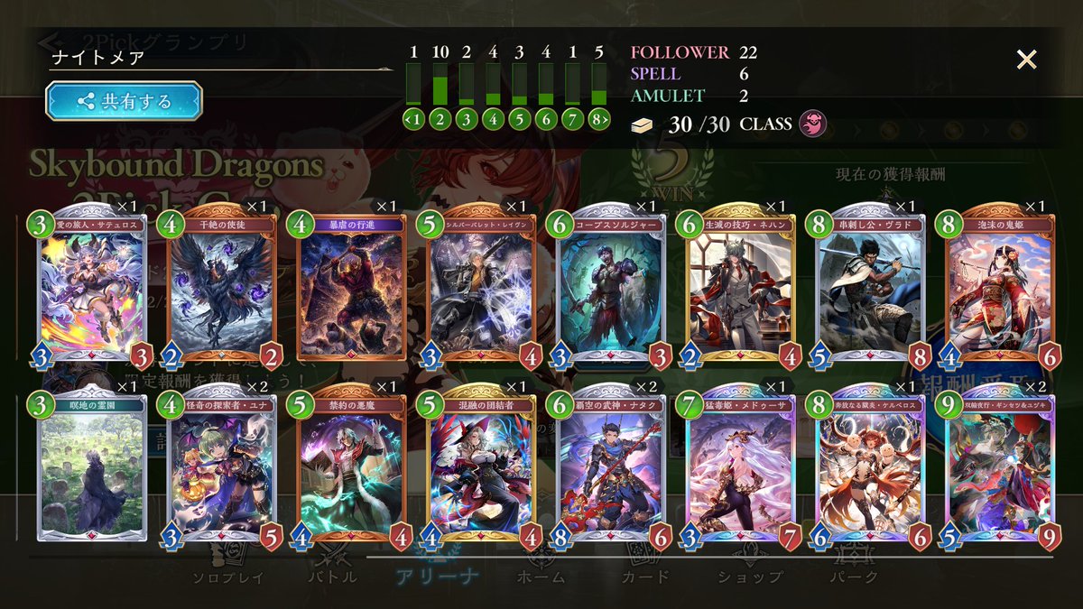 2pickグランプリのAグループラウンド2、ナイトメアで5勝出来たー！ケルベロスが強すぎる