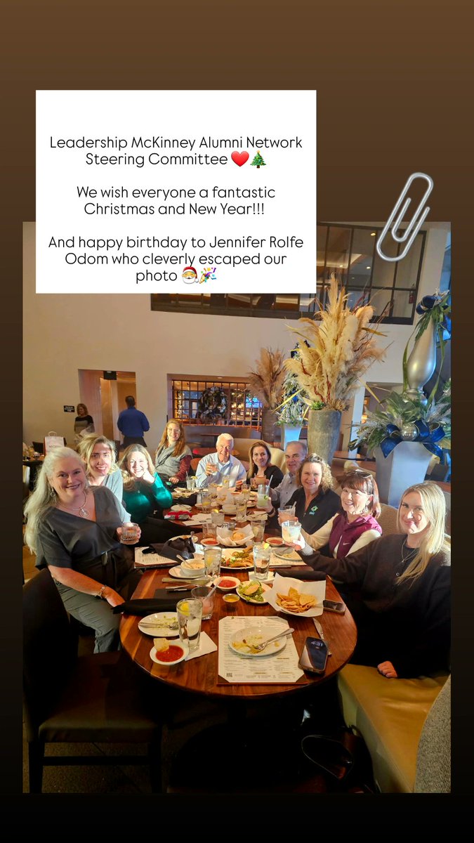 Saved4apurpose's tweet photo. Leadership McKinney Alumni Network Steering Committee, December meeting was a blast! 

We met at our spot, Mi Cocina, and welcomed to our two newest members:

▪️ Jennifer Buschman
▪️ Julie Williams

Merry Christmas and Happy New Year! 🎅🎅 https://t.co/wN7iY8dGmq