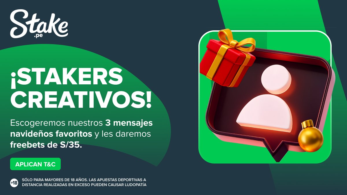 #NavidadConStake 🎅🏻

Buscamos a los Stakers más creativos 💡

Escogeremos nuestros 3️⃣ mensajes navideños favoritos y le daremos freebets de S/35 💸

Aplican T&amp;C: bit.ly/48SCqhl