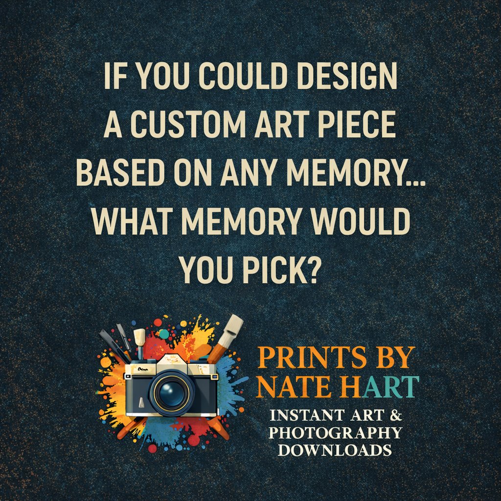 NateHartPrints's tweet image. If you could turn one memory into a custom art piece, what would you choose? A place, a moment, a feeling?

#ArtQuestion #CreativeThinking #ArtAndMemory #PrintsByNateHart
