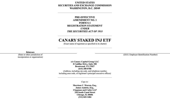ОБНОВЛЕНИЕ ПО ETF INJ: Canary Capital подала первое предварительное изменение к форме S-1 для ETF Staked $INJ.

Обновление документов является важным шагом в обеспечении динамики для одобрения ETF INJ. Регулируемый в США ETF Injective с доходностью быстро приближается.