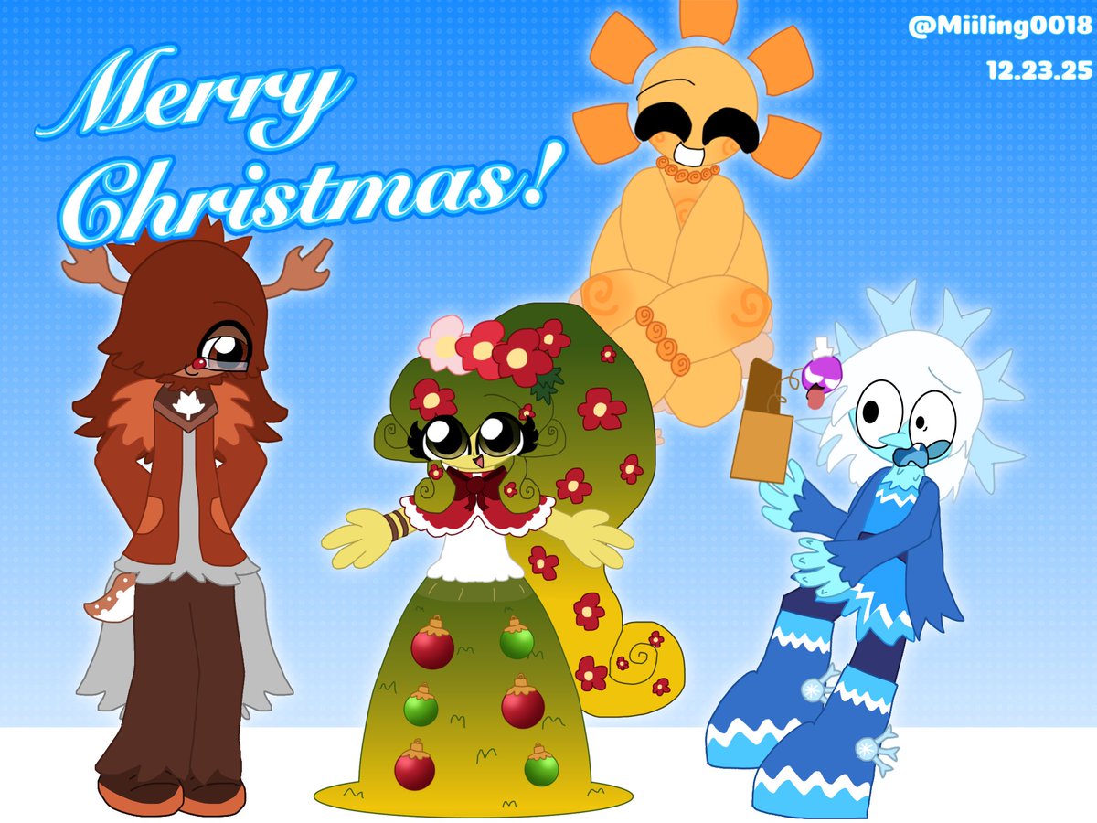 Miiling0018's tweet photo. Merry Christmas from the Seasonals!

#Seasonals #Christmas2025 #ocart #godocs #teresa #horus #aster #blake https://t.co/YX37XKC6l4