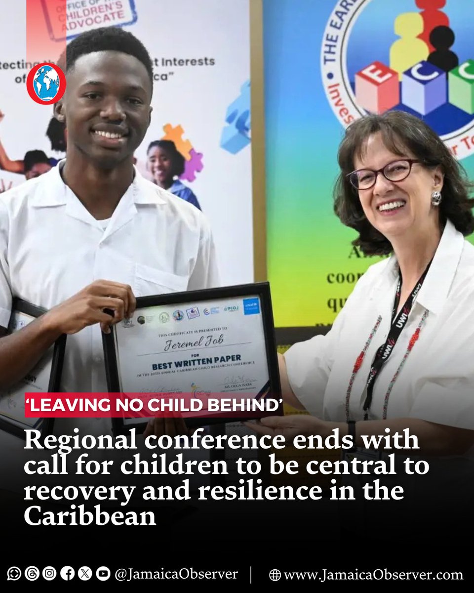 JamaicaObserver's tweet image. More than 220 children, researchers, educators and policymakers from across the region converged at the 20th Annual Caribbean Child Research Conference (CCRC) in Jamaica as the nation rebuilds after the devastation of Hurricane Melissa.

jamaicaobserver.com/2025/12/23/lea…