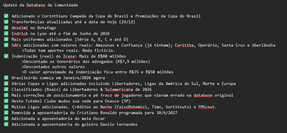 AllanFCL's tweet photo. Aquele updatezinho pra brincar no natal 🧐
FM26:
https://t.co/42xTwneRnw

FM24 (transferências):
https://t.co/rPqF8IoXjF https://t.co/BOLdSKGrQr