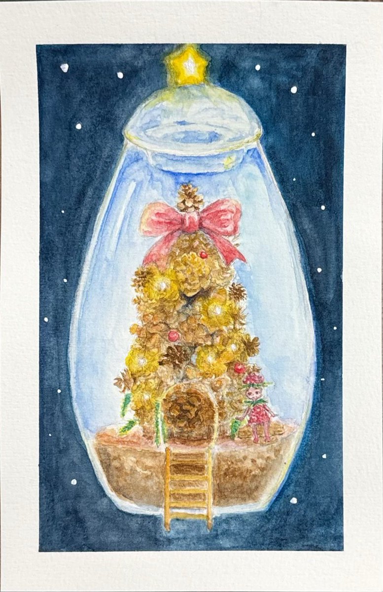 kinakochu's tweet photo. 今日はクリスマスイブなのでクリスマスイラストをもう投稿しちゃいます！！🎄
今年はクリスマスにイラストが間に合いました！
 #メリークリスマスイブ
 #透明水彩
 #アナログ
 #イラスト
 #テラリウム https://t.co/dfDuKUpCv3