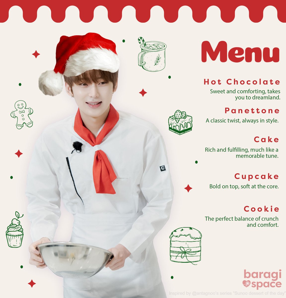 BaragiLoveSpace's tweet photo. Merry Christmas! Sunoo Patisserie is now open 🎅🎄 

Wish your baragis friends a happy christmas with one of our desserts and pair it with a heartfelt message!

Check it here! 🌟 
🔗https://t.co/HsP6uuepLD

#엔하이픈_선우 #선우 #ENHYPEN_SUNOO #SUNOO https://t.co/NaZfvfkp4x