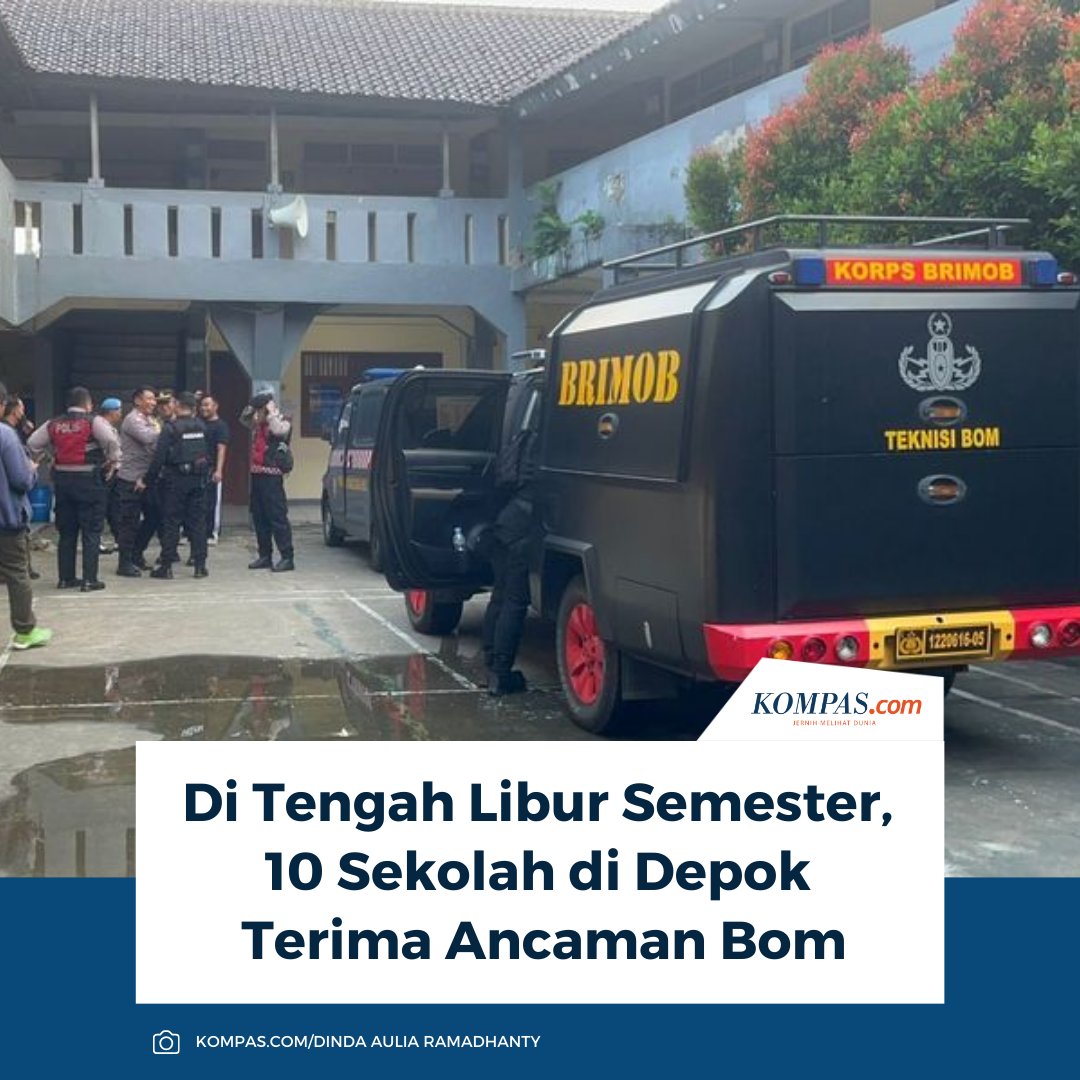 kompascom's tweet image. Sebanyak 10 sekolah di Kota Depok menerima ancaman bom yang dikirim melalui email dari alamat surel pribadi berinisial K pada Selasa (23/12/2025).

👉🏻Baca selengkapnya megapolitan.kompas.com/read/2025/12/2…

~AM #Sekolah #Bom #Depok