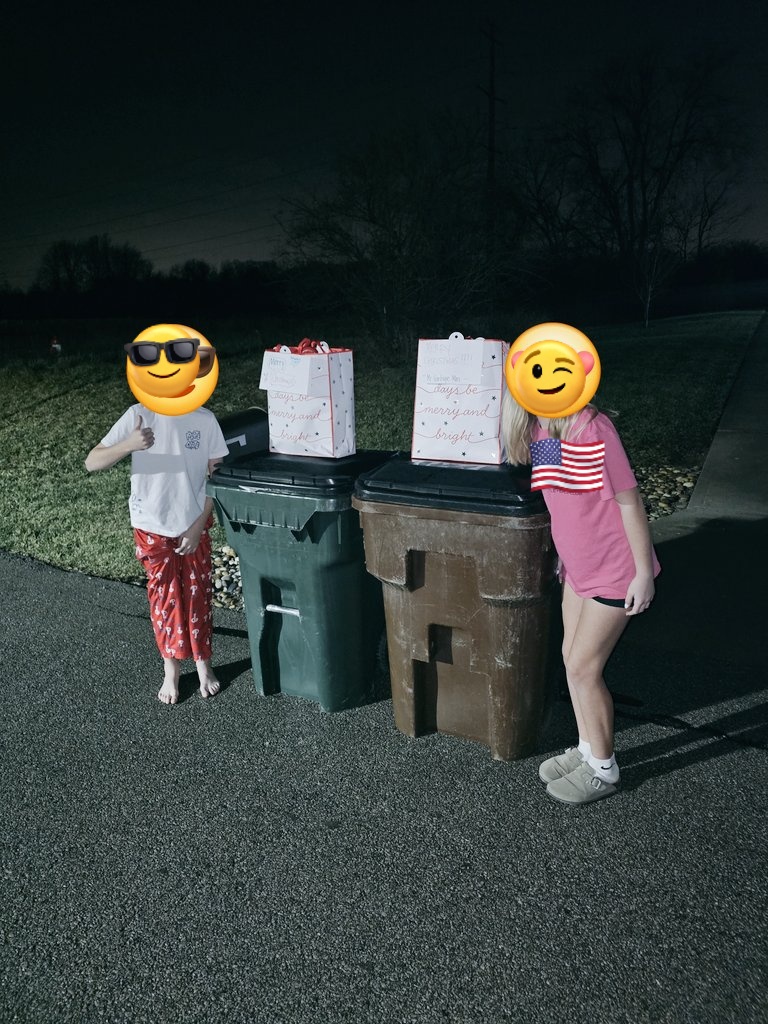 Our annual Christmas tradition: the kids putting gifts out for the <a href="/RumpkeNews/">Rumpke Waste & Recycling</a> crew. We are grateful for the work they do all year long. 🎄♻️