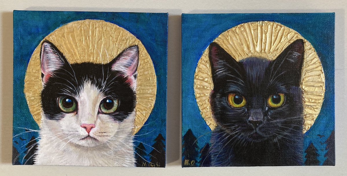 RT @gzlhiro: 夜更けに、白黒ハチワレ、黒猫。 940 938キャンバス