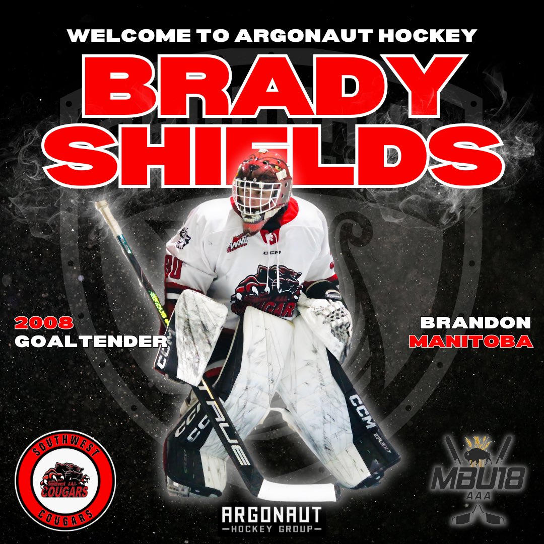ArgonautHockey's tweet photo. Player Announcement 📢

Argonaut Hockey is proud to welcome 2008-born goaltender Brady Shields!

Brady, from Brandon, Manitoba, currently plays for the Southwest Cougars U18 AAA and has served as an affiliate with the Steinbach Pistons. https://t.co/x6od1maWP7