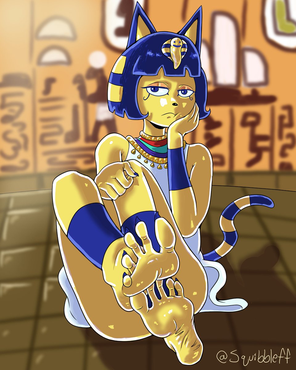 Squibbleff's tweet image. Ankha rests her feet and notices you staring
