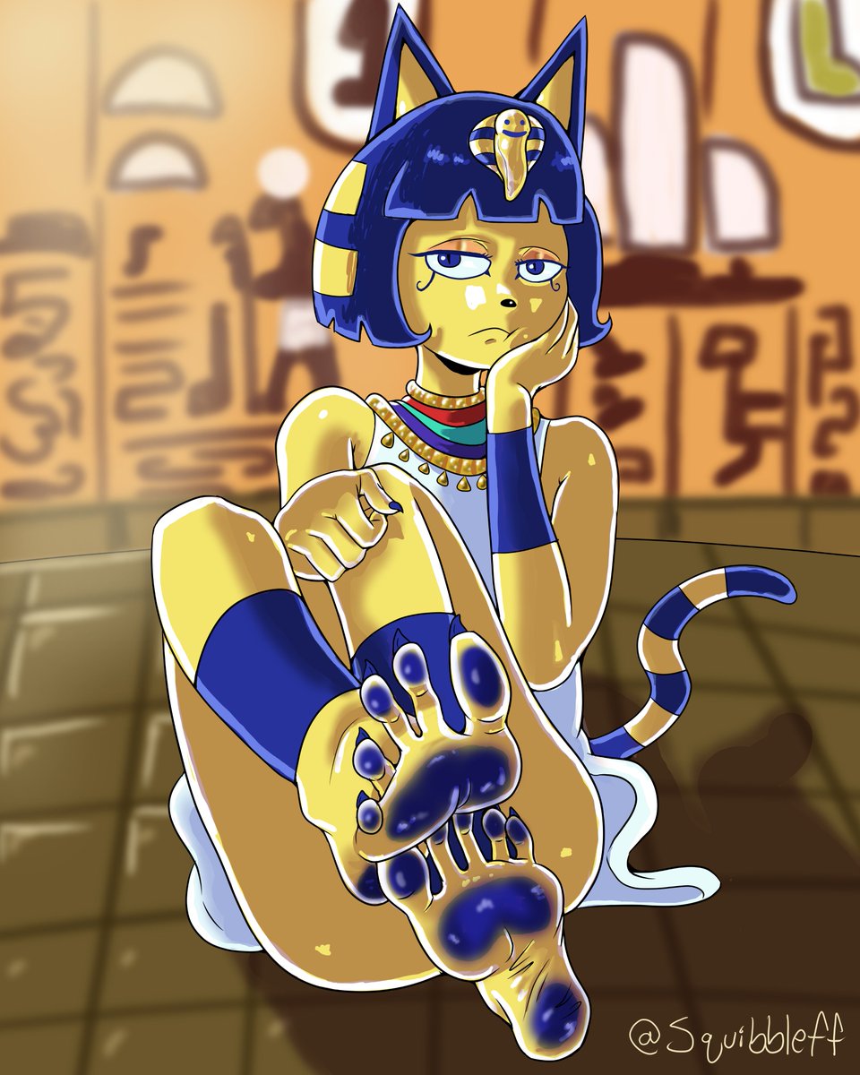 Squibbleff's tweet image. Ankha rests her feet and notices you staring