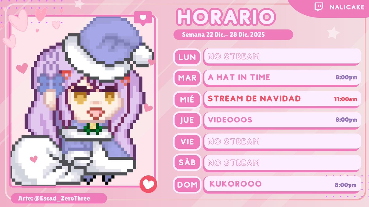 Desde ayer estoy enferma, pero aun asi no quiero faltar con streamsitos ♡ igual cualquier cosa les aviso si se cancelan o me voy sintiendo mejor^^

Pasen feliz navidad a todos, si es que no los veo esos dias 💖