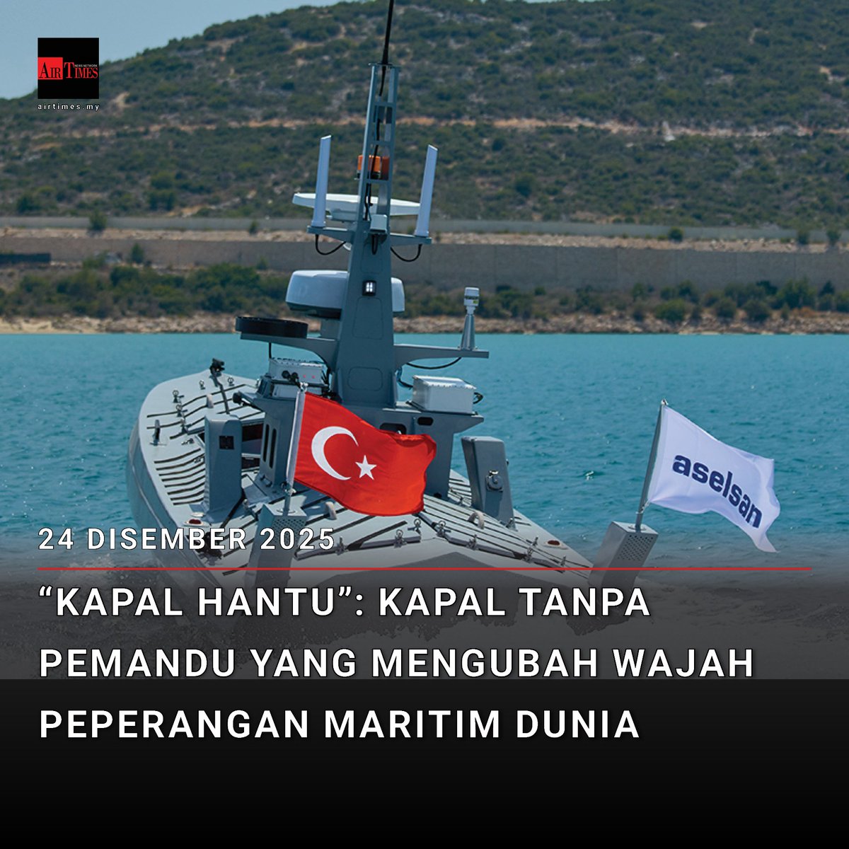 TheAirTimes's tweet image. Lazimnya kapal yang tidak mempunyai kehadiran anak kapal diatasnya digelar sebagai kapal hantu. Teknologi masa kini telah menjadikan pengoperasian tanpa pemandu pada kapal permukaan (bersaiz kecil)  menjadi realiti. .

#AirTimes #USV

Artikel penuh: airtimes.my/2025/12/24/kap…