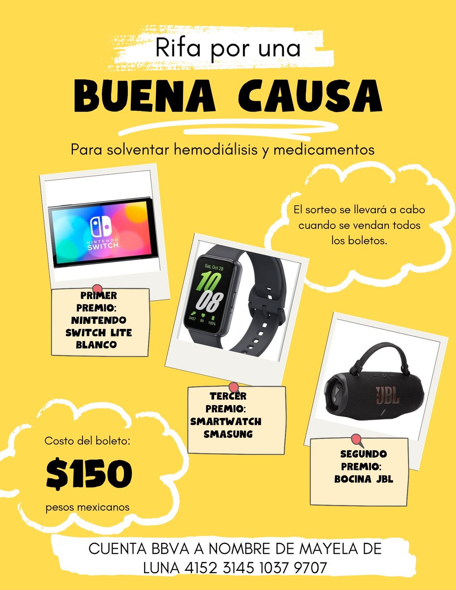⚠️⚠️AUN QUEDAN BOLETOS⚠️⚠️
con tu apoyo me ayudas a pagar las sesiones d hemodiálisis y medicamentos que me faltan.
Agradezco su apoyo y difusión 🙏🏻🙏🏻🙏🏻