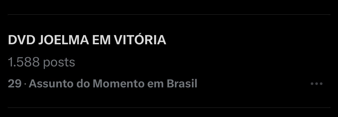 Entrou nos trends,top 29 Brasil 
USEM 
DVD JOELMA EM VITÓRIA <a href="/CFJoelma/">Central de Fãs Joelma 👑</a> <a href="/Joelma/">Joelma 👑</a> <a href="/JoelmaLobby/">Joelma Lobby 🛎️</a> <a href="/JoelmaUpdates/">Joelma Updates</a>