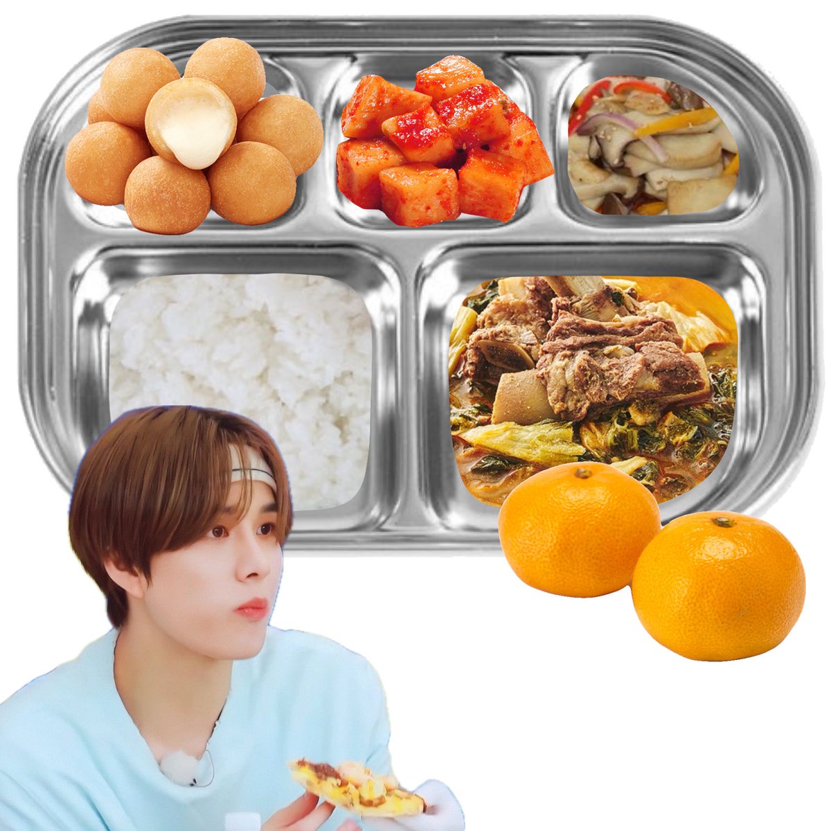 jwbapmanimuu's tweet image. 251224 (수) 중식 🐶🍴

쌀밥
우거지갈비탕
새송이버섯야채볶음
치즈볼
깍두기
감귤

총 1,431.09kcal