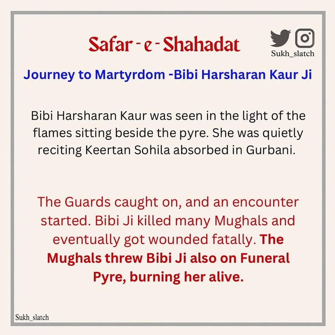 BabbuSapra's tweet photo. ਅੱਜ 10 #ਪੋਹ ਦਾ ਇਤਿਹਾਸ।
16 ਸਾਲਾਂ ਬੀਬੀ ਹਰਸ਼ਰਨ ਕੌਰ ਜੀ ਮੁਗਲਾਂ ਹੱਥੋਂ ਵੱਡੇ ਸਾਹਿਬਜ਼ਾਦੇ ਤੇ ਹੋਰਨਾਂ ਸਿੰਘਾਂ ਦੀਆਂ ਦੇਹਾਂ ਦਾ ਸਸਕਾਰ ਕਰਦੇ ਹੋਏ ਸ਼ਹੀਦ ਹੋ ਗਏ। ਮੁਗਲਾਂ ਵਲੋਂ ਉਨ੍ਹਾਂ ਨੂੰ ਵੀ ਬਲਦੀ ਚਿਖਾ ਵਿੱਚ ਸੁੱਟ ਦਿੱਤਾ ਗਿਆ।
ਧੰਨ ਤੇਰੇ ਸਿੱਖ ਧੰਨ ਤੇਰੀ ਸਿੱਖੀ ਕਲਗੀਆਂ ਵਾਲਿਆਂ 🙏#ਸ਼ਹੀਦੀ_ਹਫਤਾ https://t.co/nC0jVEl6Ra