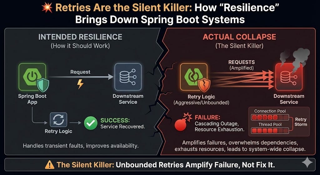ITArticleBird's tweet image. 산지직송 IT 아티클 #springboot

Retries Are the Silent Killer: How “Resilience” Brings Down Spring Boot Systems
▶ tinyurl.com/22u8l84q