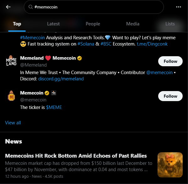 unconly's tweet photo. If you search up #memecoin on twitter

There's a trending article regarding memecoins

And there's a made up image of a dog with a ticker

https://t.co/eivrXy8dIa https://t.co/IiHjrhlZSH